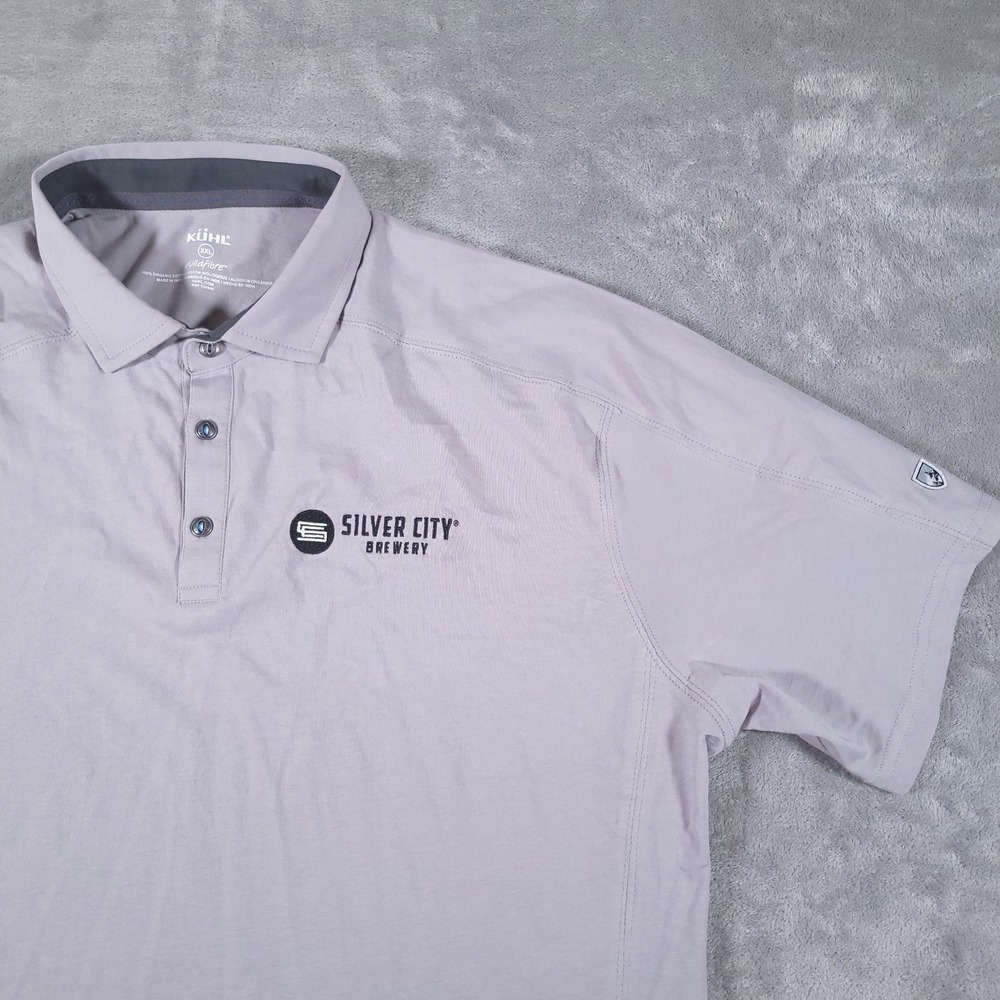 Kuhl Shirt Men XXL Gray Wayfarer Polo Organic Cotton Hiking Silver City Brewery